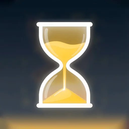 Countdown app icon — an incandescent amber hourglass with golden sand on graphite
